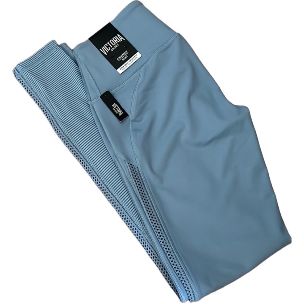 Victoria Sport Knockout Tight Blue Skyview‎ Leggings Ankle Length Detailed Trim